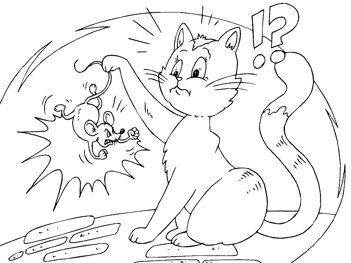 Online coloring book: Rat caught by a cat coloring book